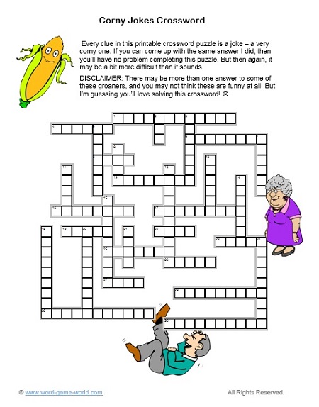 A Printable Crossword Puzzle All About Corny Jokes!