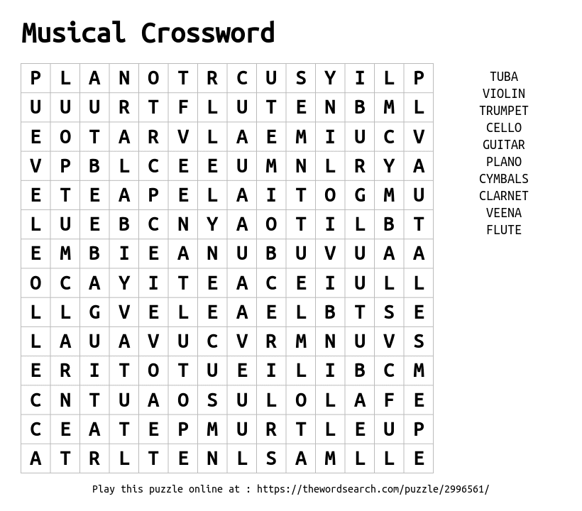printable crossword puzzles music