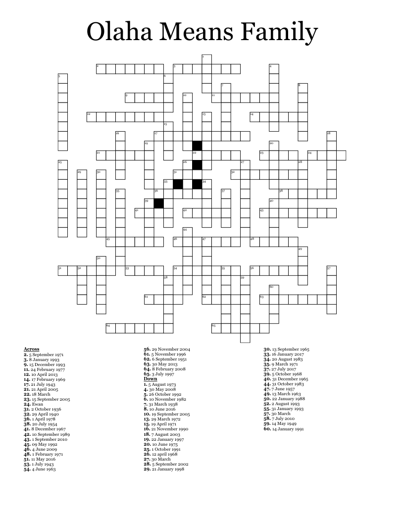 printable crossword puzzles november 2016