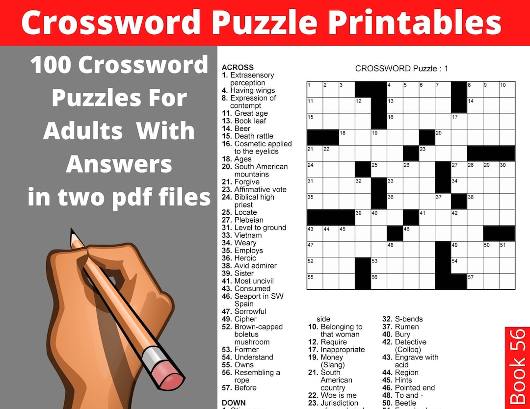 Crossword Puzzle Printables for Adults 100 Crosswords With Solutions