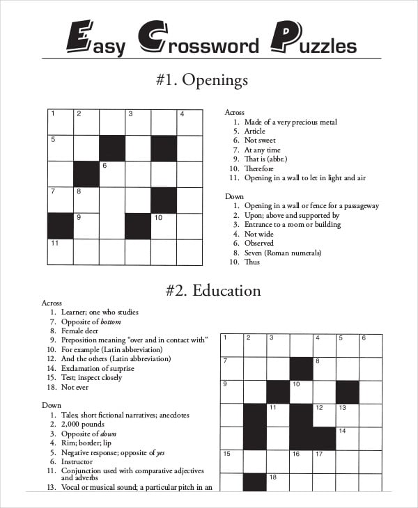Free Printable Crossword Puzzle - 14+ Free PDF Documents Download
