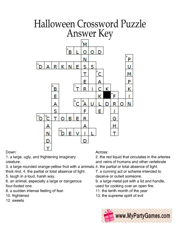 Free Printable Halloween Crossword Puzzles with Solutions
