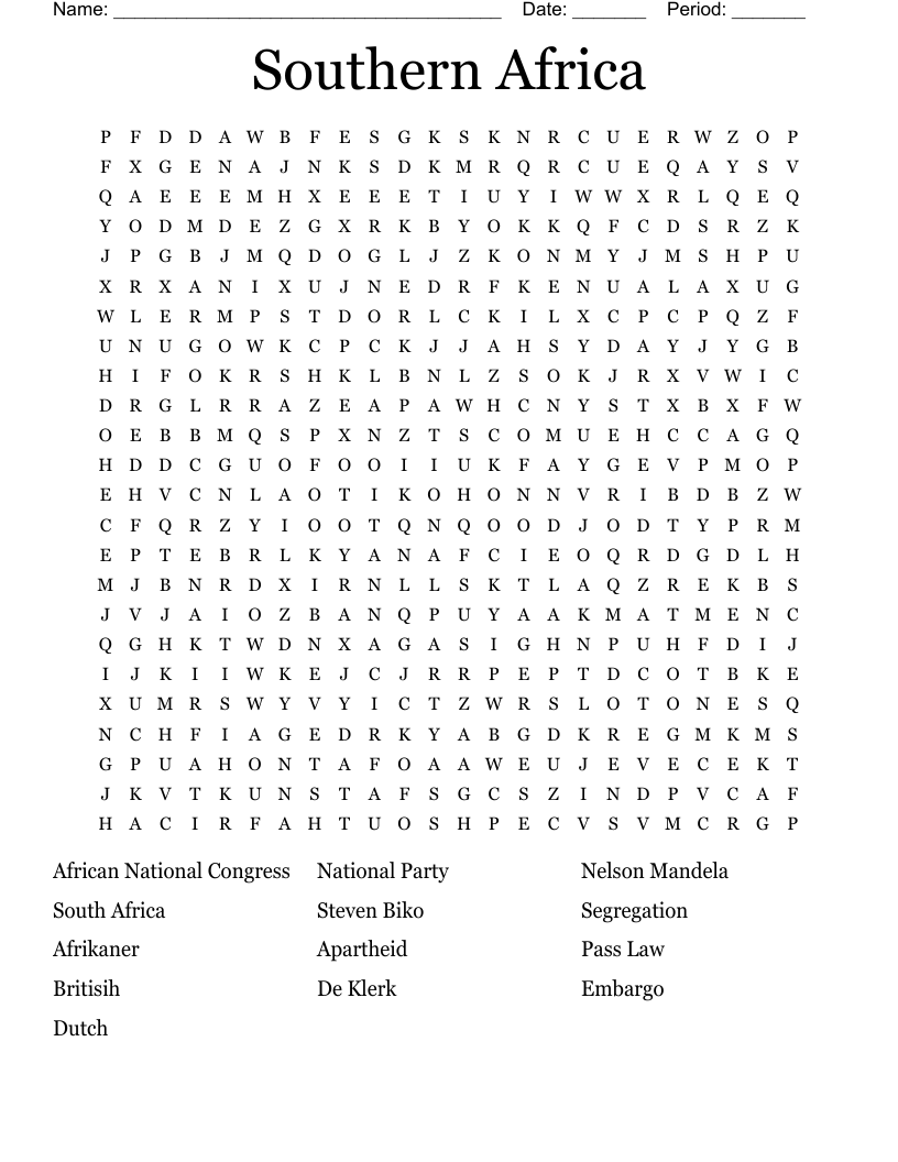 South Africa Crossword WordMint Worksheets Library South Africa Crossword WordMint Worksheets Library