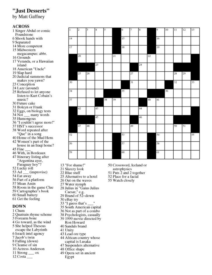 Printable Crossword Puzzles - Get Yourself Some Easy Crossword ...