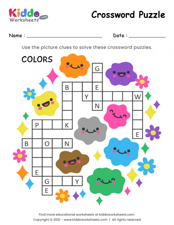 Free Printable Crossword Puzzle Colors Worksheet - kiddoworksheets
