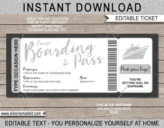 Editable Cruise Ticket Gift Boarding Pass Printable Template Any ...