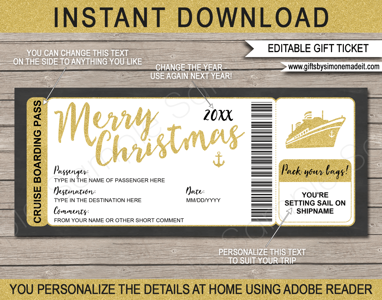 Christmas Cruise Boarding Pass Template | Printable Cruise Ticket Gift
