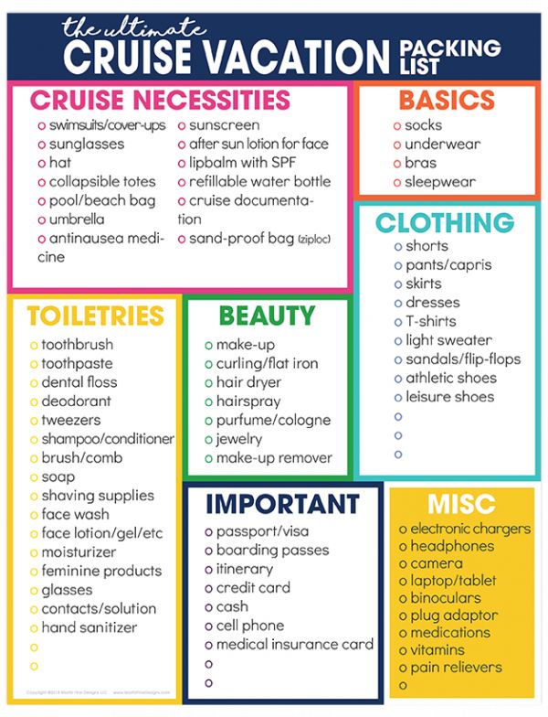 printable cruise travel packing list