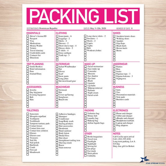 printable cruise travel packing list
