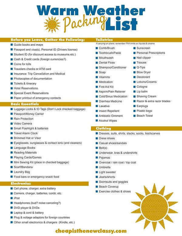 printable cruise travel packing list