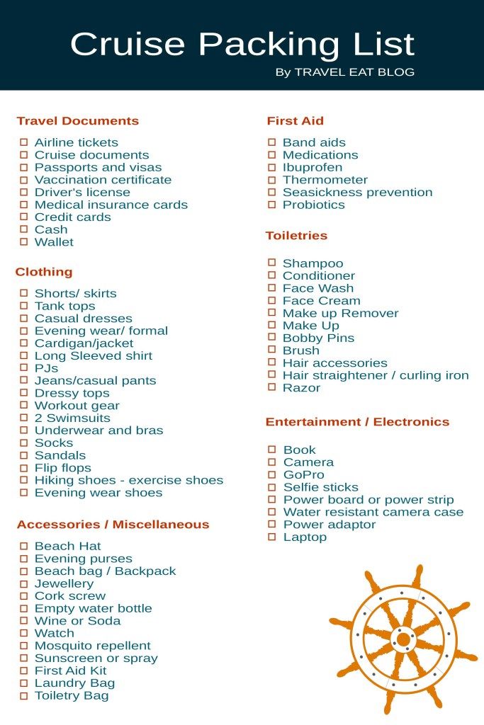 printable cruise travel packing list