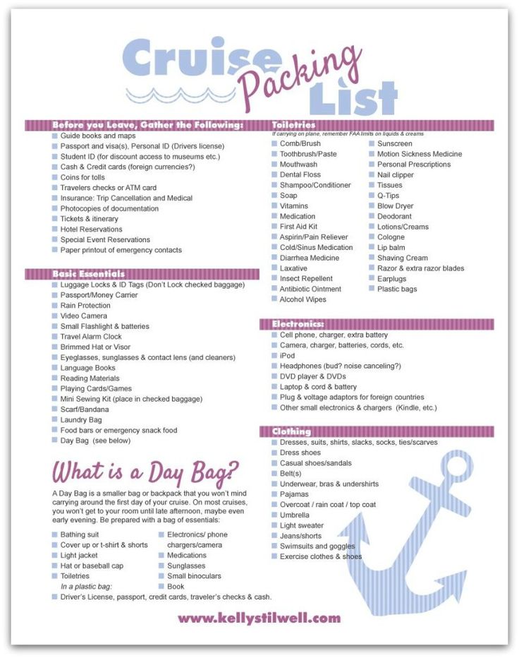 printable cruise travel packing list