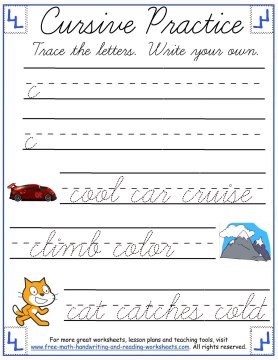 Cursive Handwriting Practice:Lowercase a-f