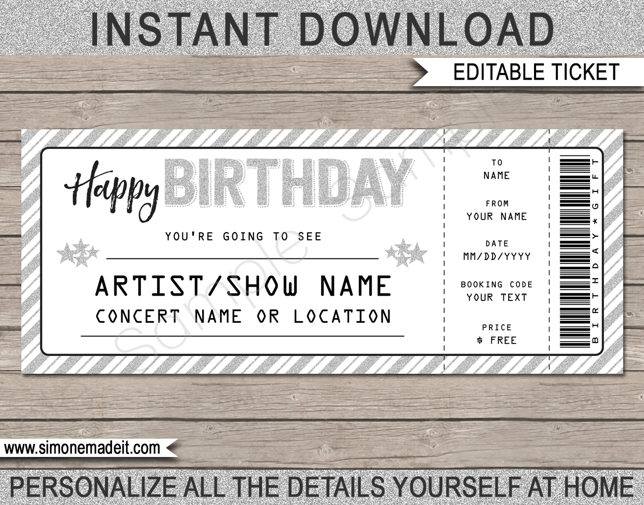 Printable Concert Ticket Template | Birthday Gift Voucher ...