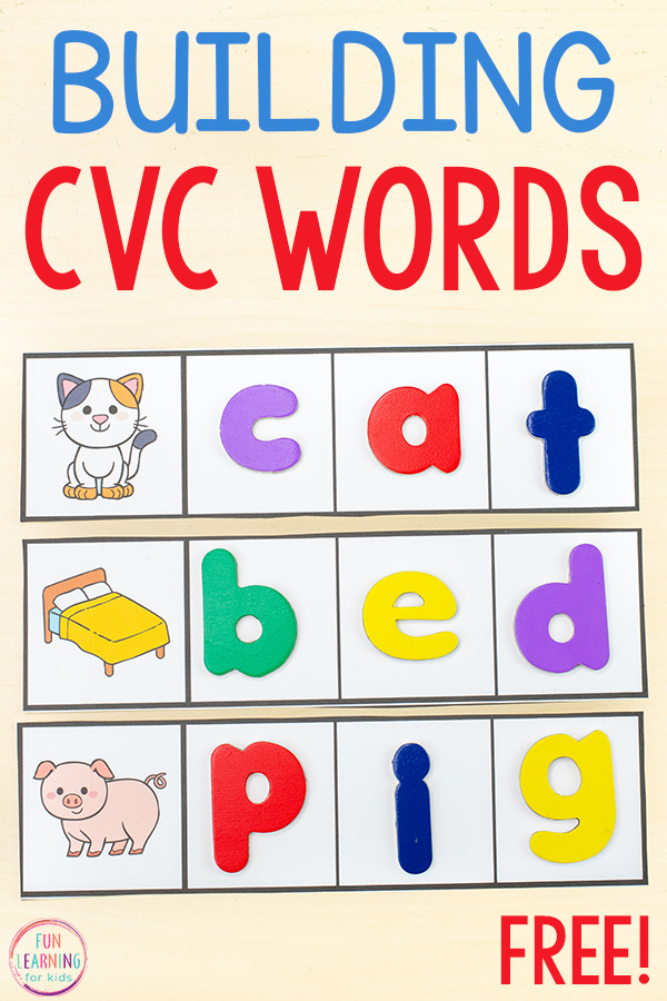 Free Printable CVC Word Building Strips for Kindergarten