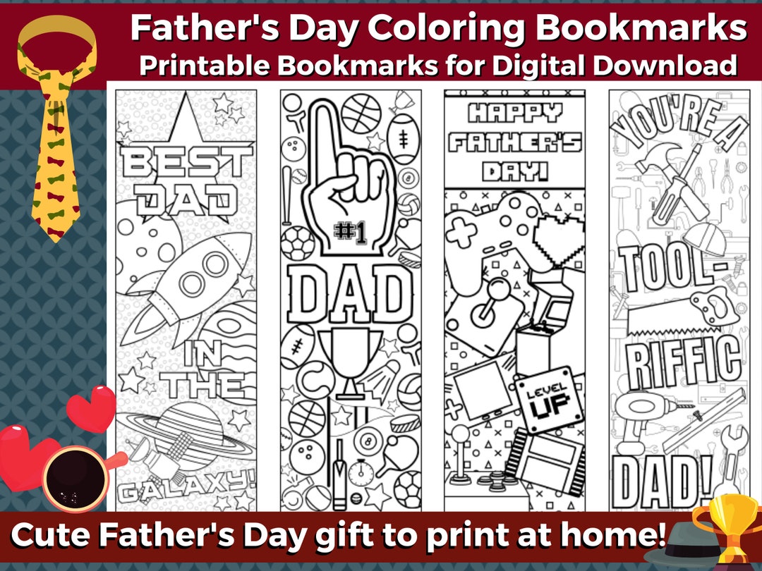 Fathers Day Printable Coloring Bookmarks INSTANT DOWNLOAD ...