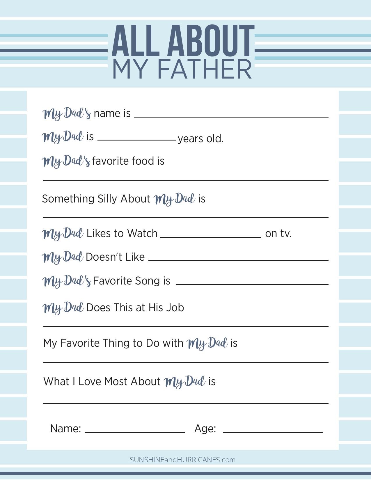 All About My Dad - A Printable Fathers Day Questionnaire