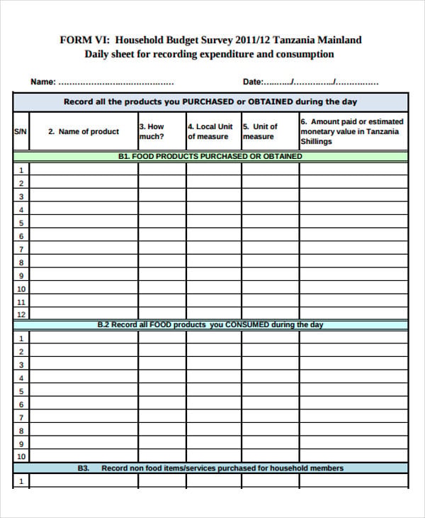 printable daily budget worksheet
