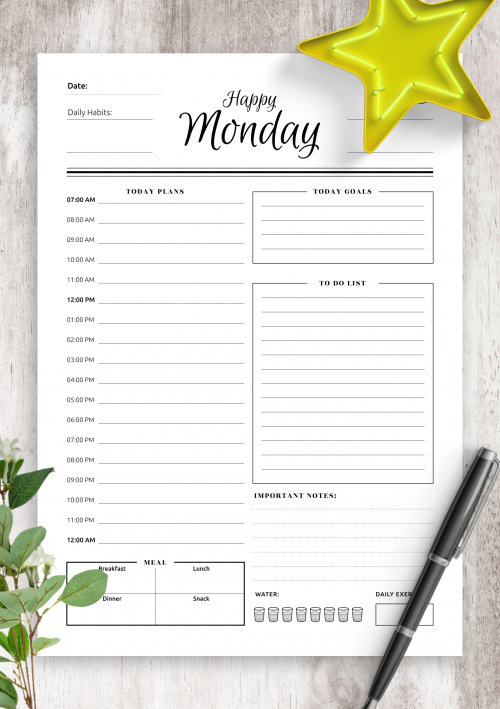 printable daily business planner