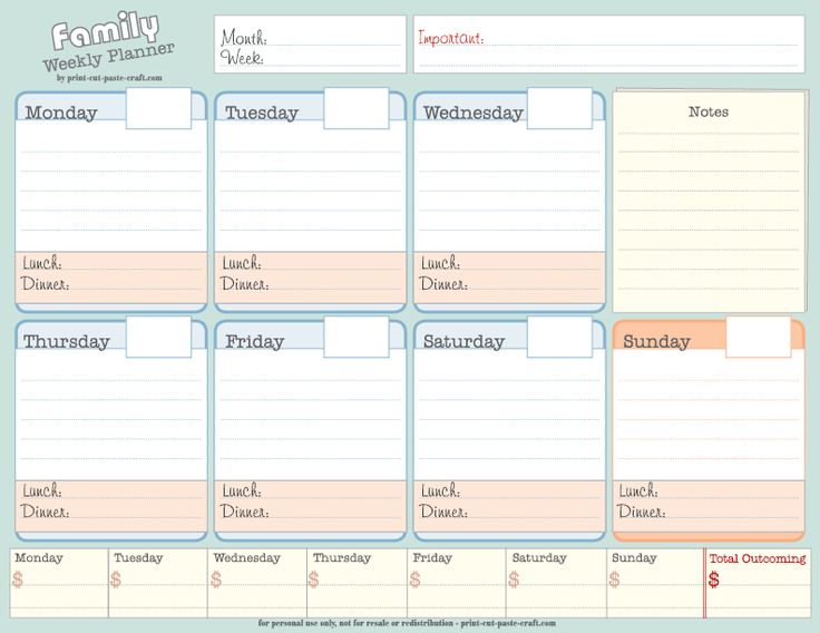 printable daily family planner