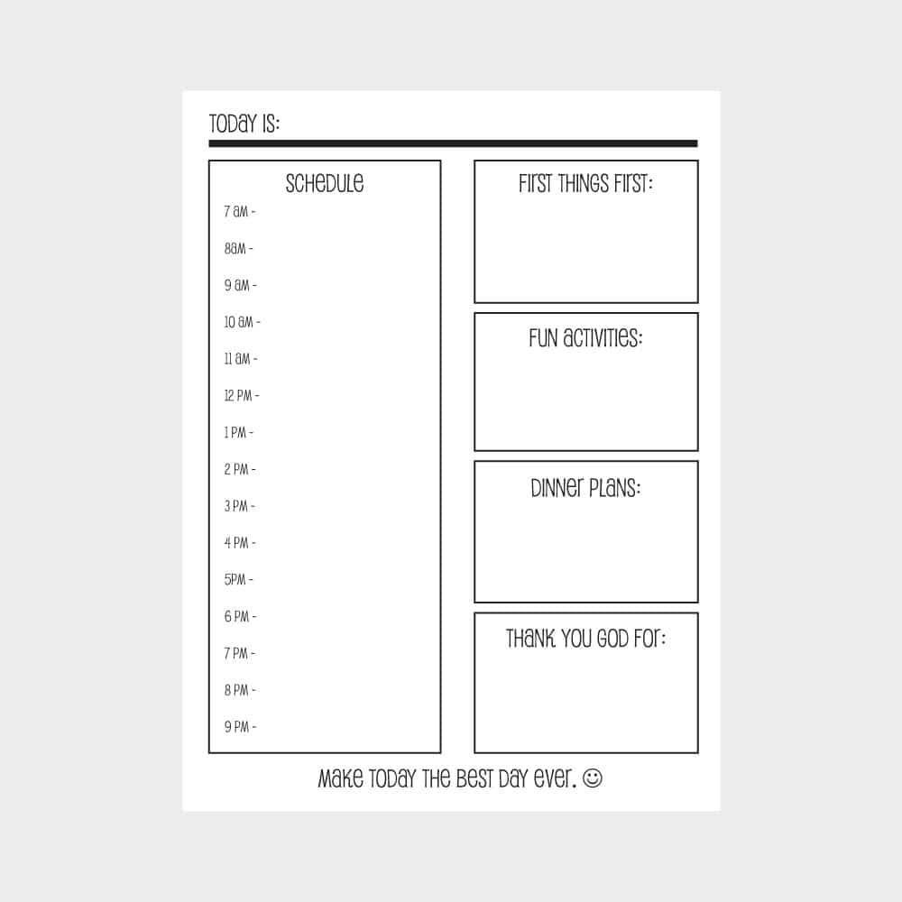 printable daily family planner
