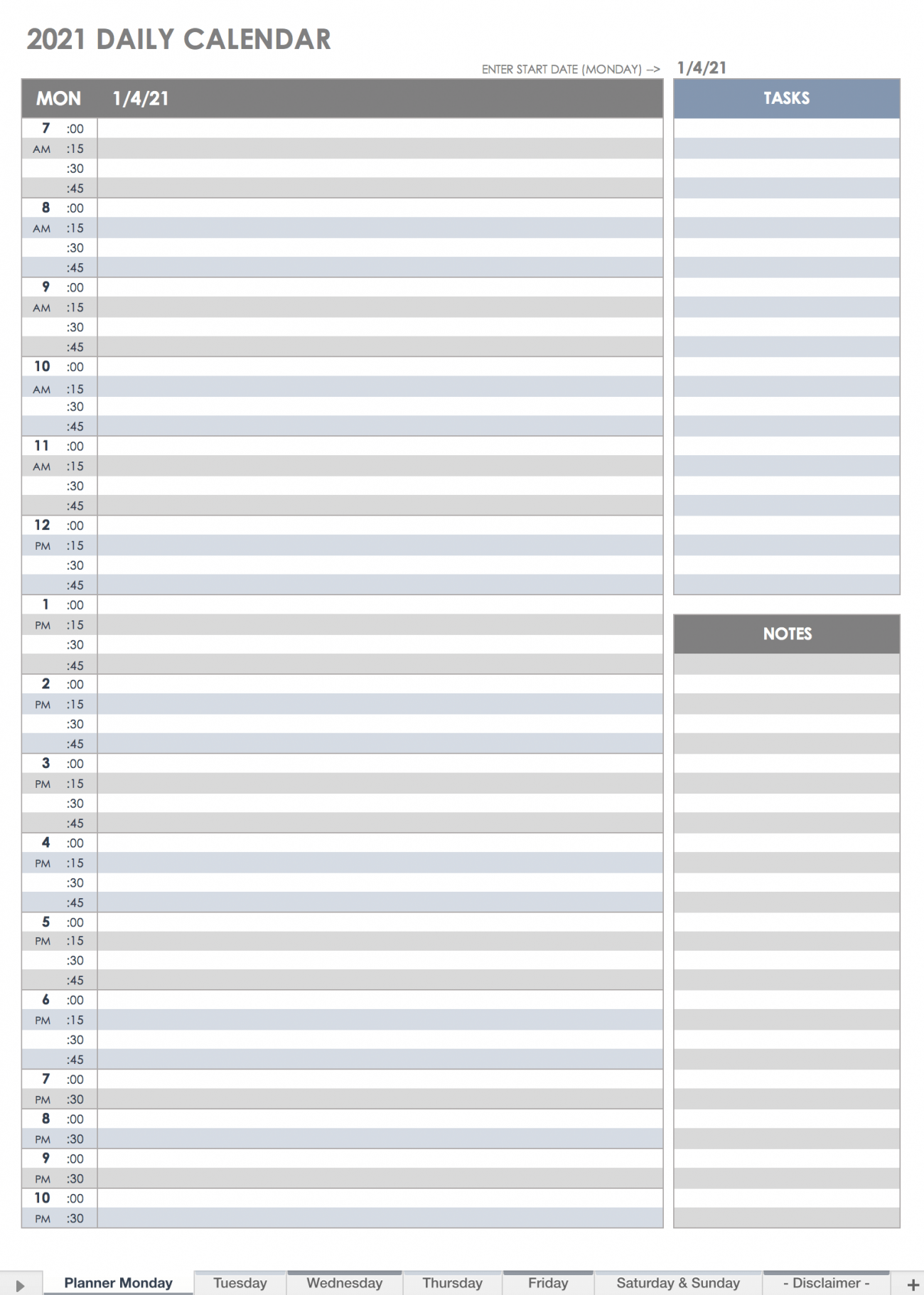 Free Printable Daily Calendar Templates | Smartsheet