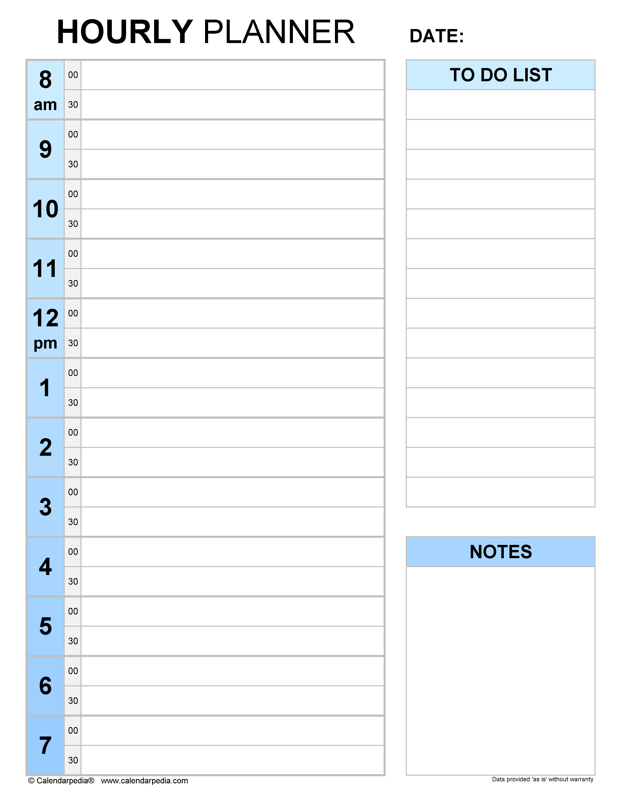 Free Hourly Planners in PDF Format - 20+ Templates