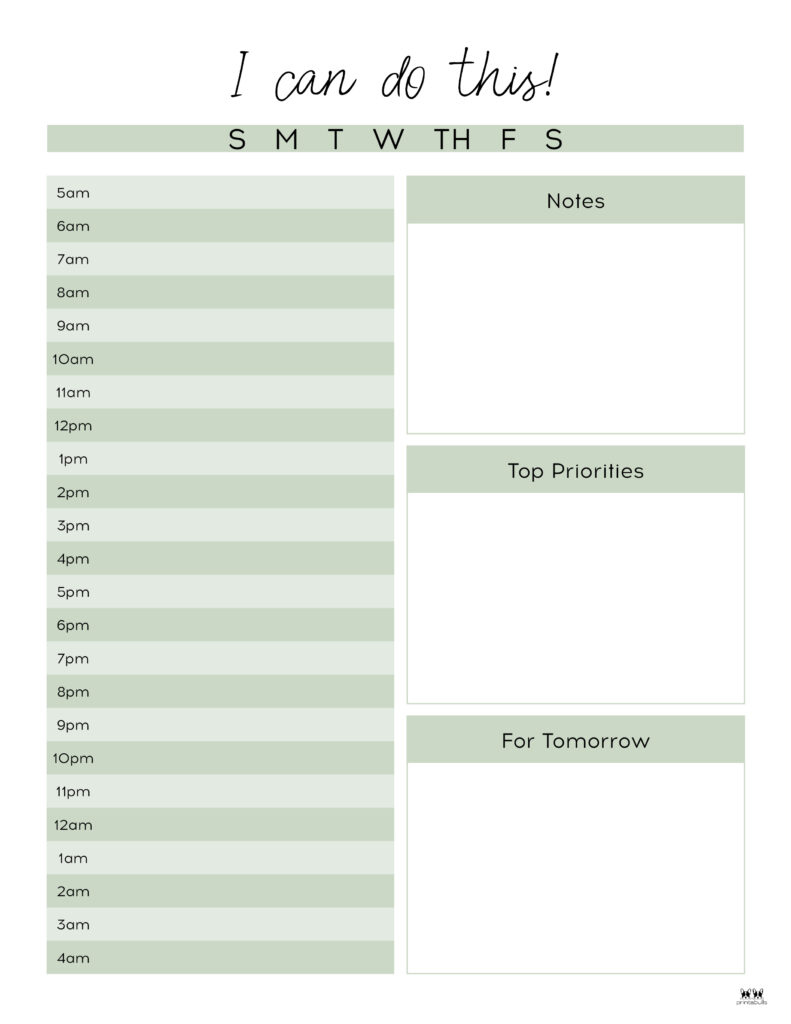 printable daily planner by hour