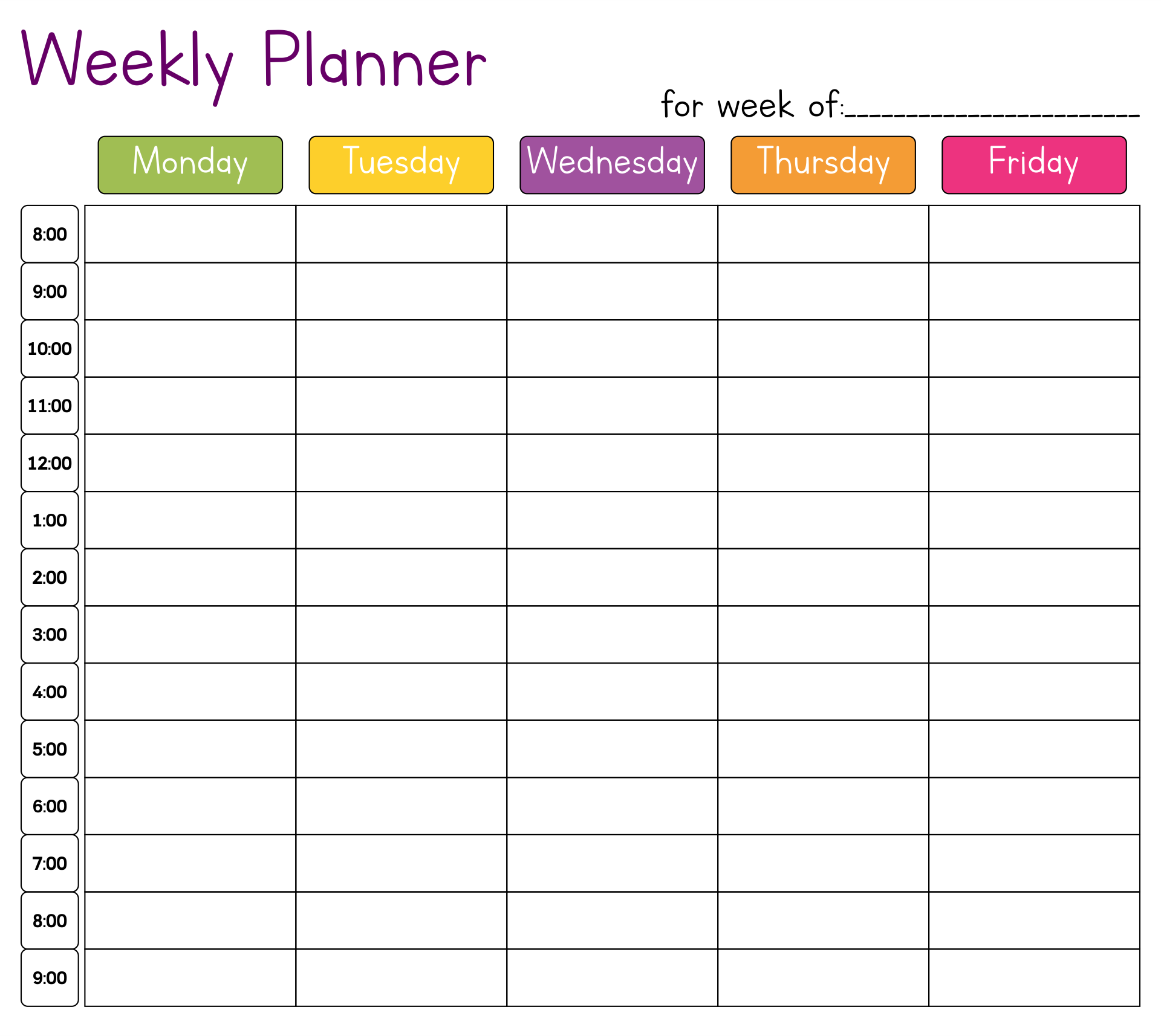 printable daily planner by hour