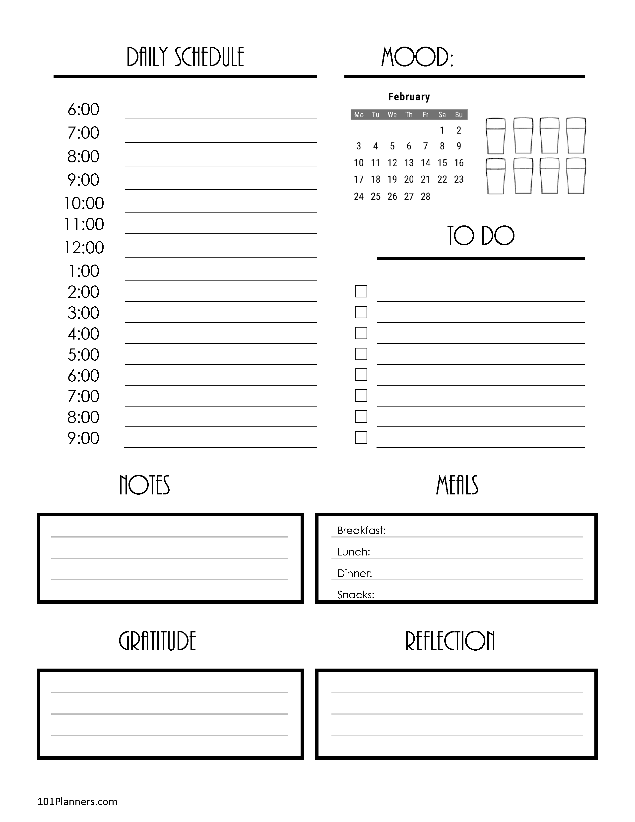 printable daily planner february 2018