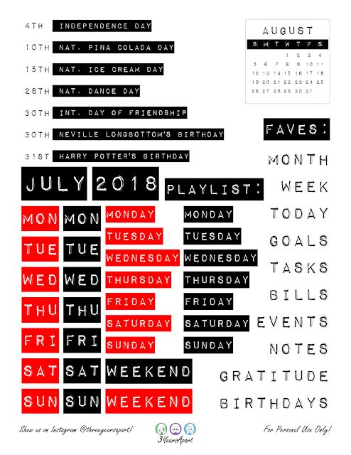 July 2018 Bundle | Free Printable for Bullet Journals and Planner