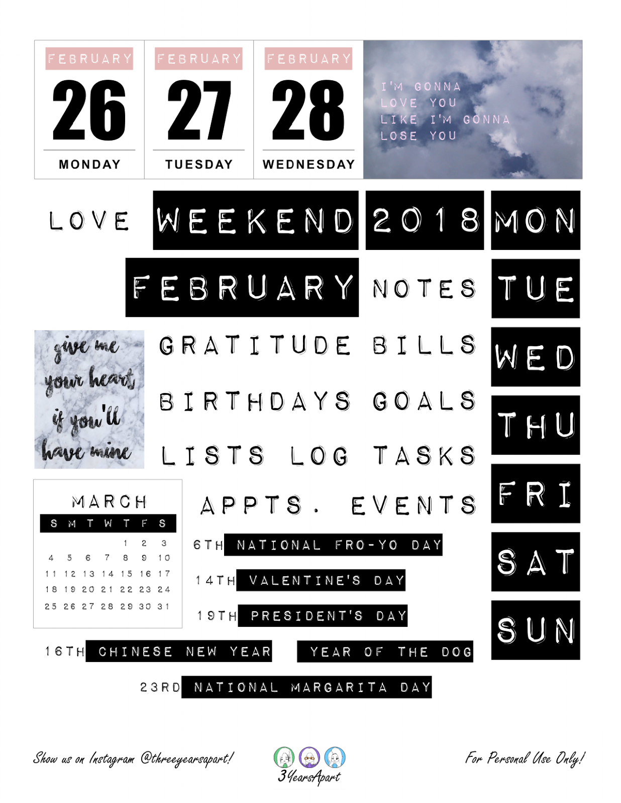 February 2018 | Free Bullet Journal and Planner Printable Stickers ...