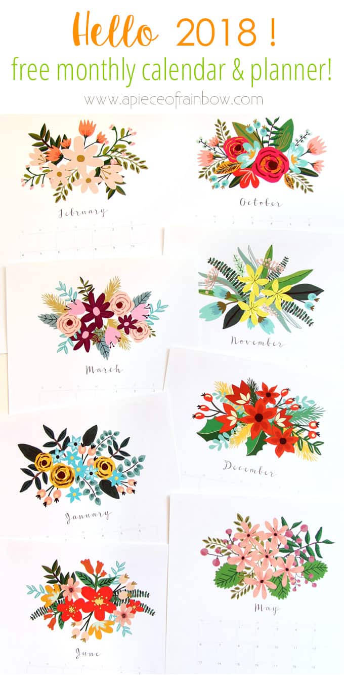 Beautiful Floral 2018 Calendar &  Monthly Planner Printables - A ...