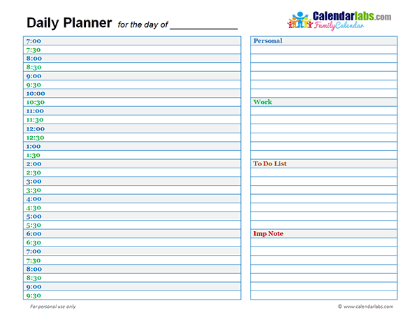printable daily planner pages 2017
