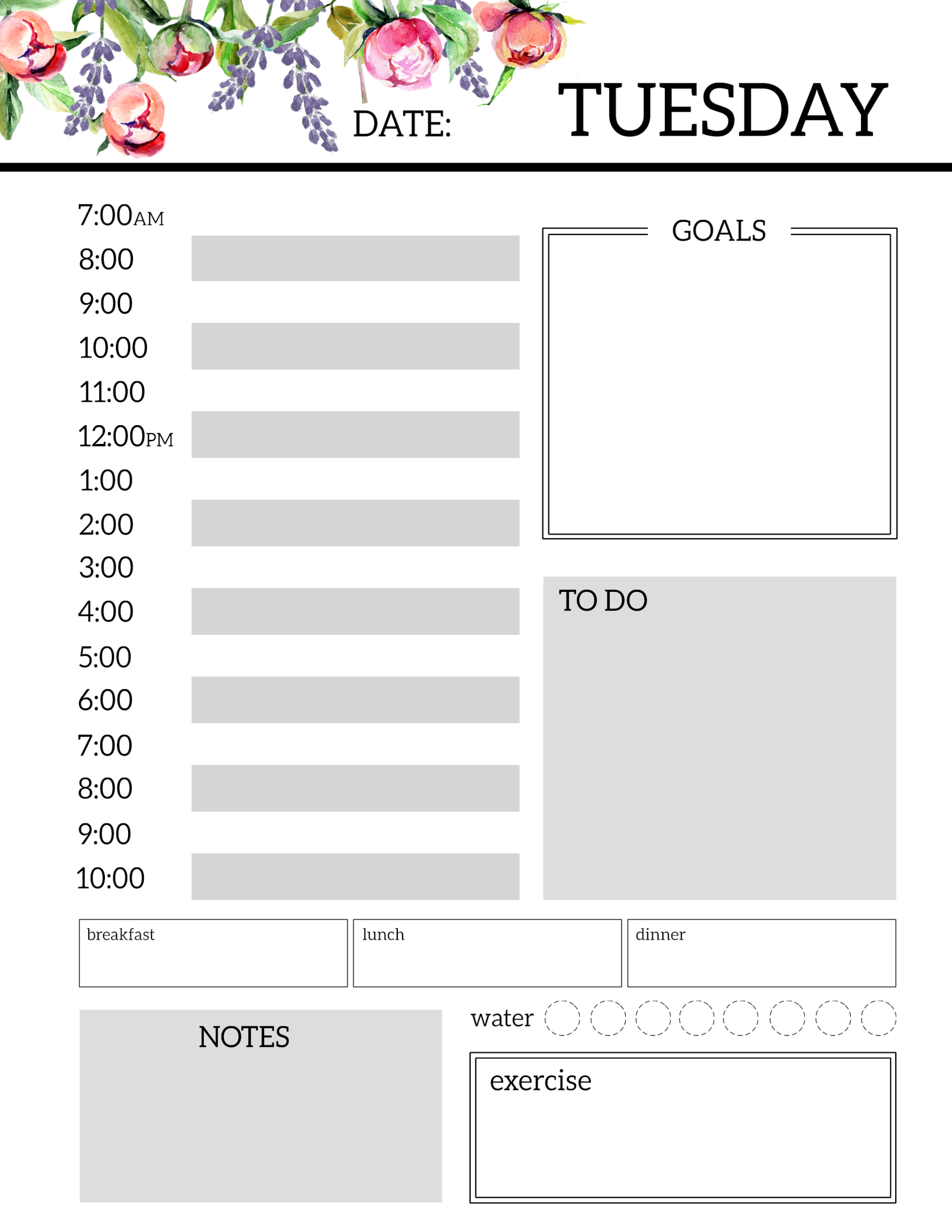 Floral Free Printable Daily Planner Template Sheets - Paper Trail ...