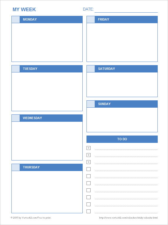 Daily Calendar - Free Printable Daily Calendars for Excel