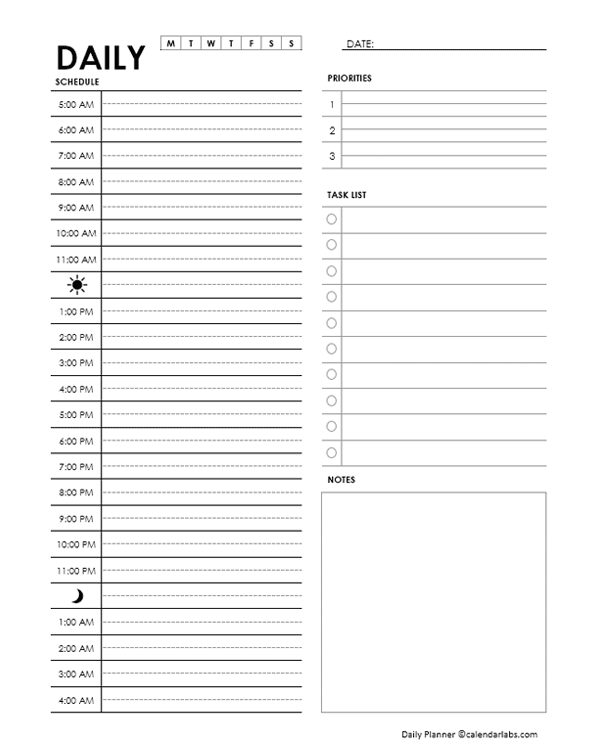 printable daily planner pages