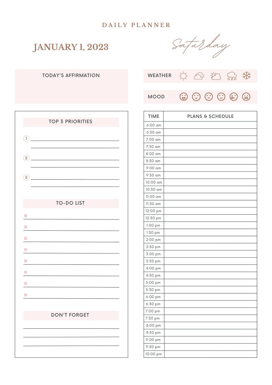 Free daily planner templates to customize 