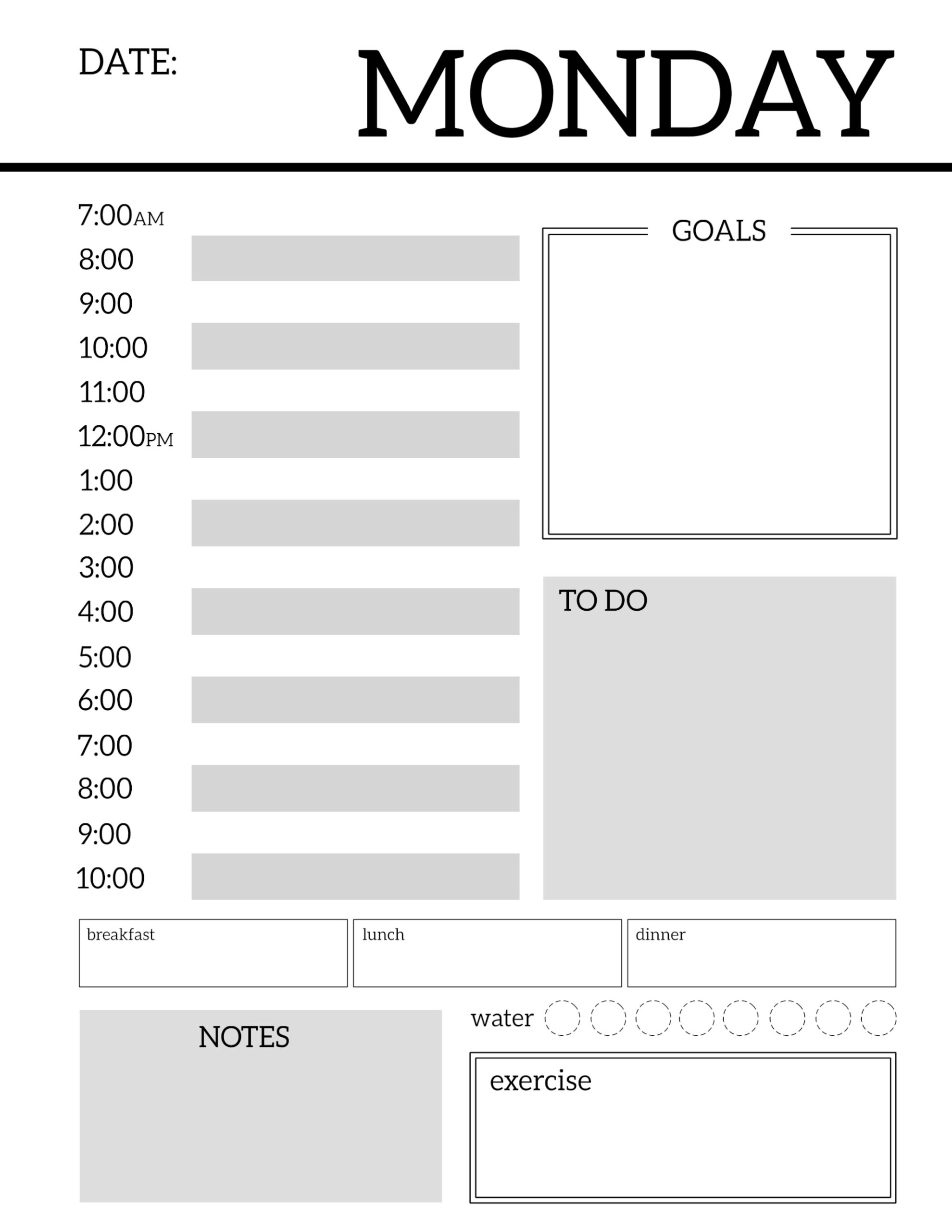 Daily Planner Printable Template Sheets - Paper Trail Design