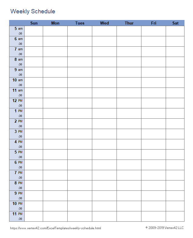 printable daily planner starting at 5am