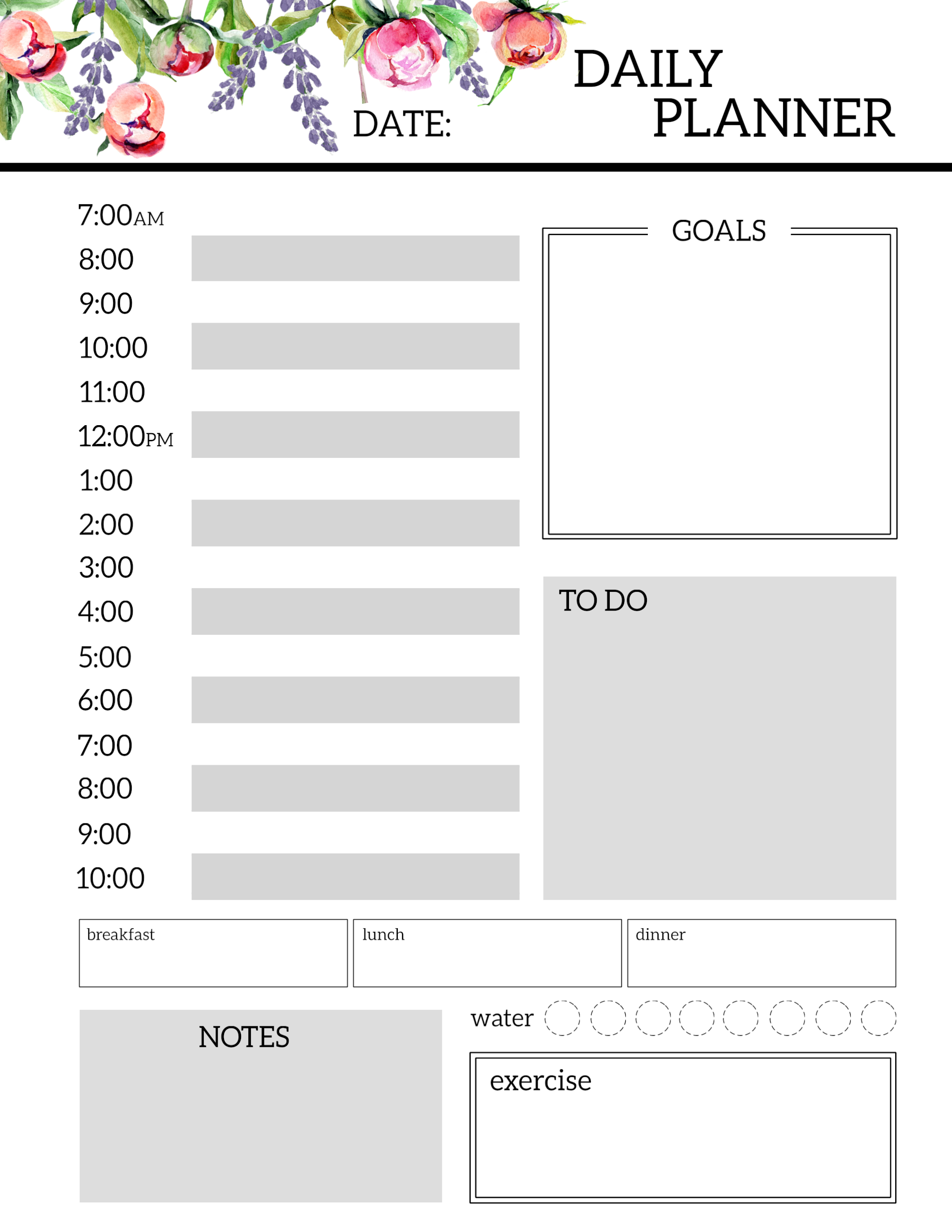 Floral Free Printable Daily Planner Template Sheets - Paper Trail ...