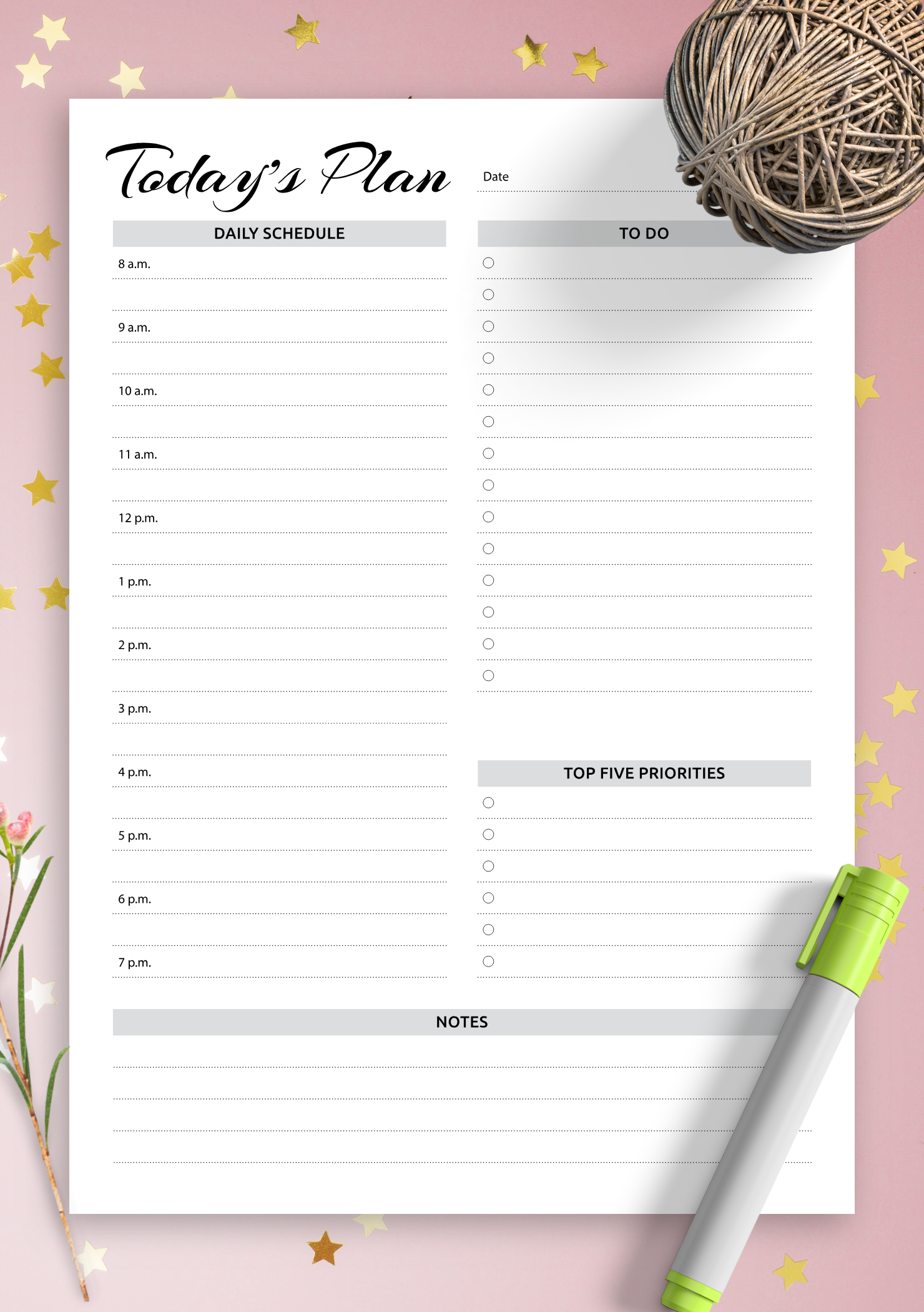 printable daily planner to do list