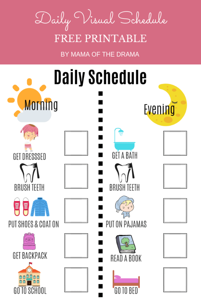 printable daily schedule autism