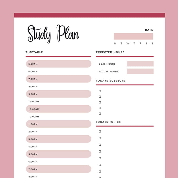 Printable Study Planner - Plan Print Land
