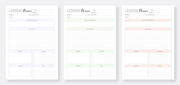 Premium Vector | Set of Lesson Planner Templates Printable Lesson ...