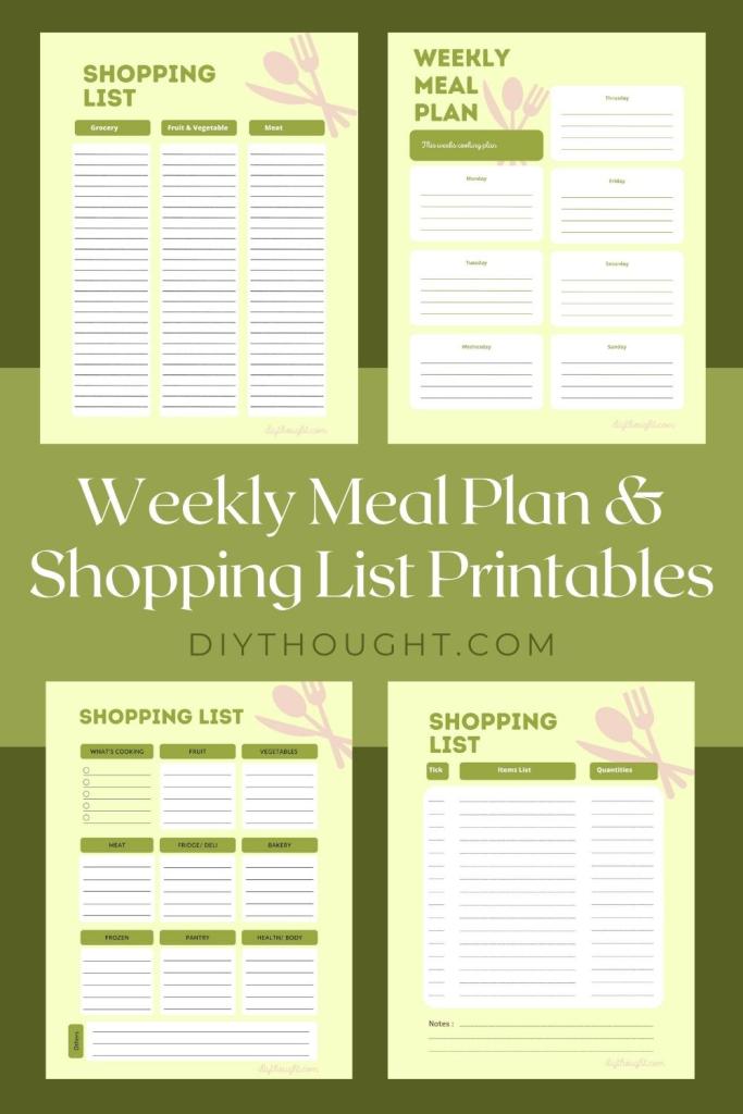 Weekly Meal Plan &  Shopping List Printables - DIY Thought