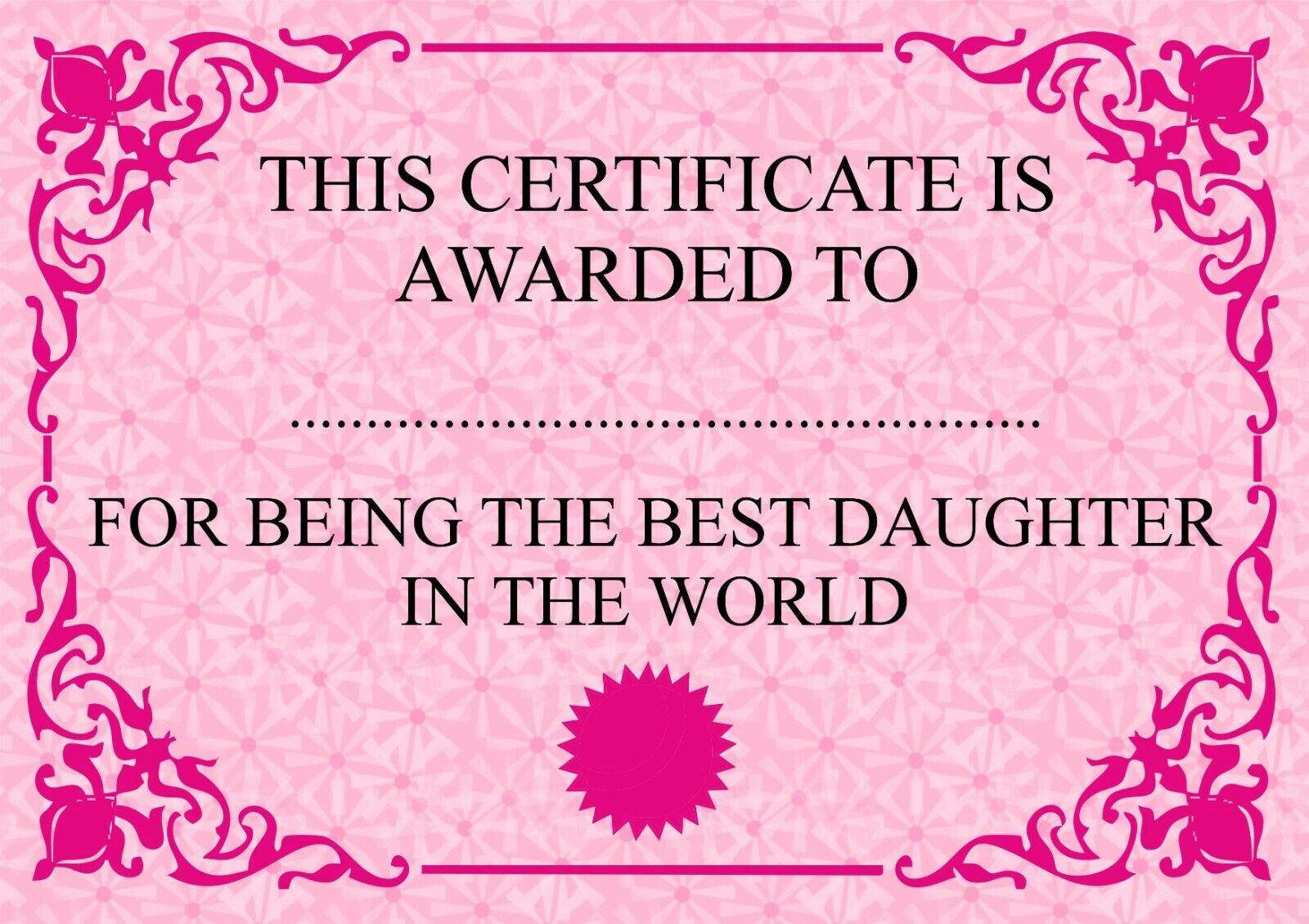 Best daughter in the world Certificate pink new free post | eBay