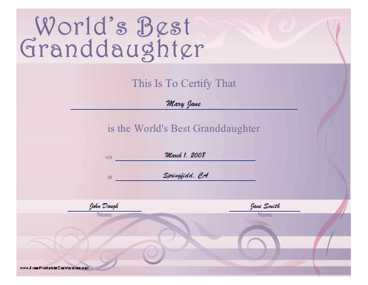 printable daughter certificates