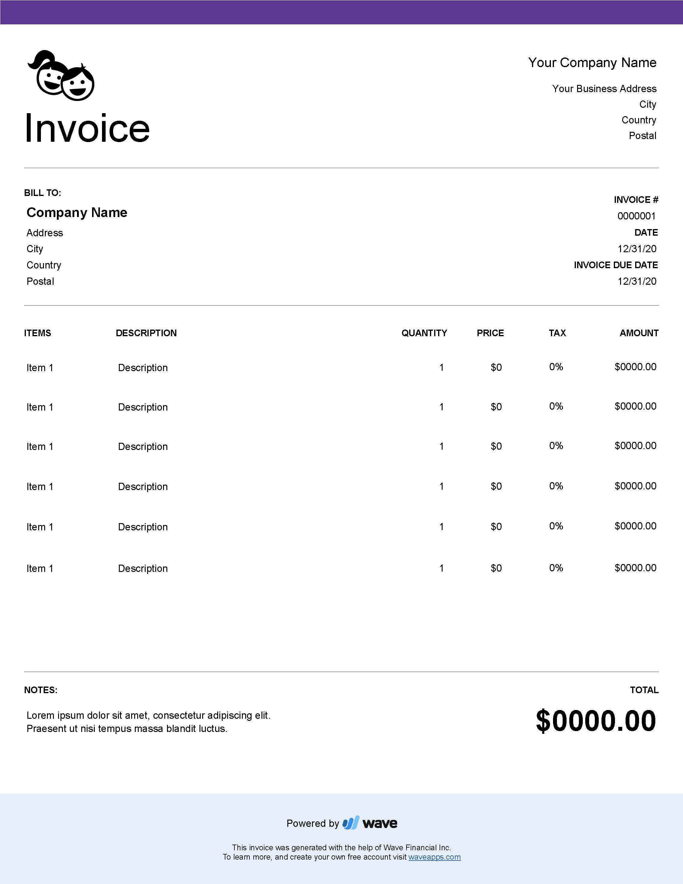 Daycare Invoice Template - Wave Financial