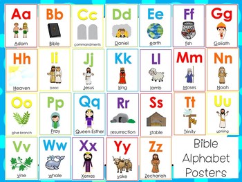 26 Printable Bible Alphabet Posters. Preschool-Kindergarten Phonics.